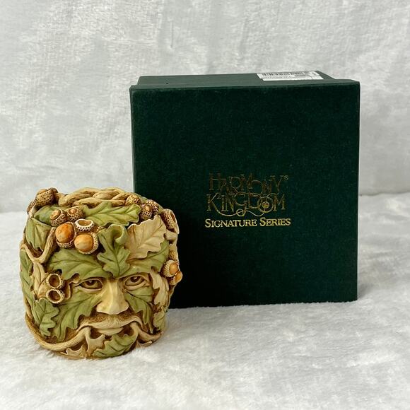 Harmony Kingdom 2003 Mel’s Melange Trinket Box Green Man Acorn Face 3.25" w/ Box - Picture 9 of 10